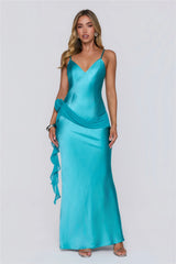 She's A Dream Satin Maxi Dress Aqua