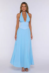 The Pretty Waltz Halter Maxi Dress Light Blue