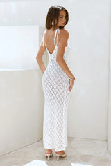 Sandcastle Knit Halter Maxi Dress White
