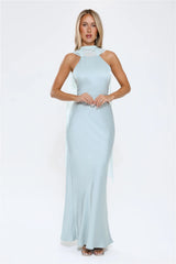 Luxe Obsession Halter Satin Maxi Dress Seafoam
