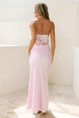 City Lights Chic Strapless Satin Maxi Dress Pink