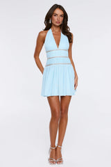 Love This For You Halter Mesh Mini Dress Blue