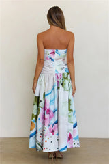 Radiant Garden Floral Strapless Drop Waist Maxi Dress Multi
