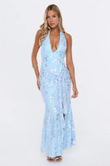 Electric Nights Halter Maxi Dress Blue