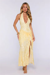 The Wish List Halter Maxi Dress Yellow
