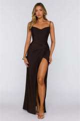 Trendsetter Luxe Satin Maxi Dress Chocolate