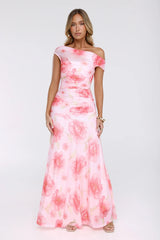 Florals Like You Off Shoulder Mesh Maxi Dress Pink