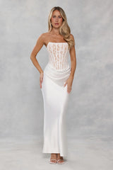 Love In Full Bloom Lace Satin Strapless Maxi Dress White