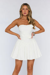 Mysterious Rose Strapless Mini Dress White
