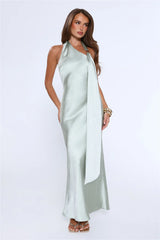 In My Moment Halter Satin Maxi Dress Sage
