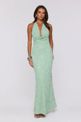 Bling It Babe Beaded Halter Maxi Dress Sage