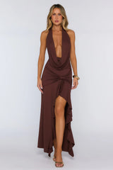 Showroom Dressing Halter Maxi Dress Brown