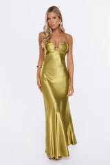 She Gets It Satin Maxi Dress Olive
