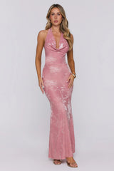 Star Energy Halter Maxi Dress Rose