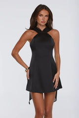 Secret Serenade Satin Mini Dress Black