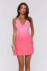 Cheeky Flirt Halter Mesh Mini Dress Pink