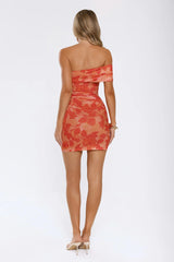 Private Energy One Shoulder Mesh Mini Dress Orange