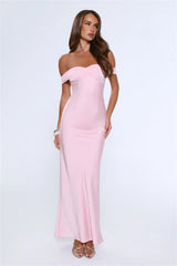 The Sophisticate Off Shoulder Maxi Dress Pink
