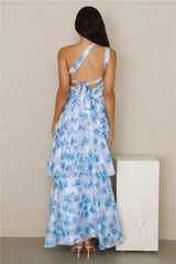 Pixie Glow One Shoulder Maxi Dress Blue
