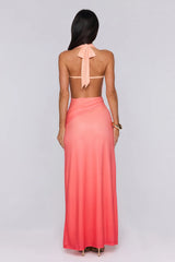 Rose Confession Halter Mesh Maxi Dress Peach