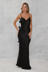 The Flora Satin Maxi Dress Black
