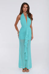 Born To Stand Out Halter Maxi Dress Aqua