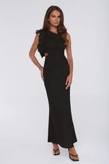 Nightfall Couture One Shoulder Maxi Dress Black