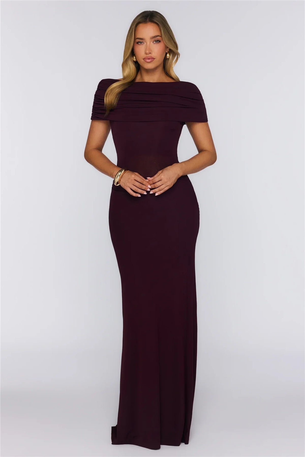 Darling Party Off Shoulder Maxi Dress Wine