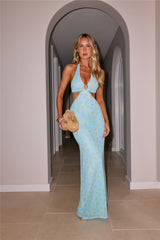 Garden Girly Halter Mesh Maxi Dress Ditsy Floral