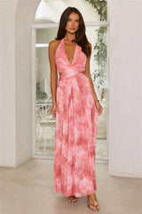 Afternoon In Azaleas Halter Maxi Dress Pink
