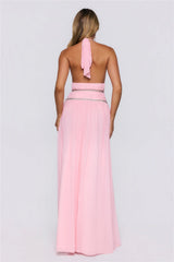 Summer Sparkle Mesh Halter Maxi Dress Pink