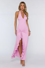 Modern Muse Halter Ruched Maxi Dress Lilac