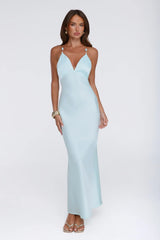 Pearl Indulgence Satin Maxi Dress Aqua