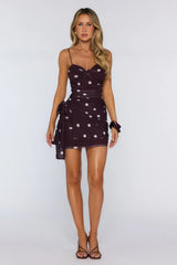 Pretty Comes First Mesh Polka Dot Mini Dress Chocolate
