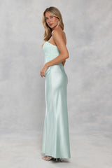 Dressed To Dazzle Strapless Satin Maxi Dress Sage