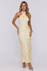 Delicate Desire Mesh Halter Maxi Dress Yellow
