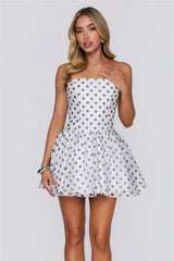 First Served Strapless Polka Dot Mini Dress White