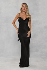 The Flora Satin Maxi Dress Black