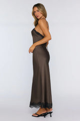 Editorial Archive Satin Lace Maxi Dress Brown