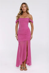 City Glow Up Off Shoulder Maxi Dress Plum