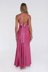 Jelly Glow One Shoulder Satin Maxi Dress Rose
