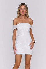 Saltwater Sonata Off Shoulder Mesh Mini Dress White