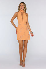 Rules of Style Halter Embellished Mini Dress Orange
