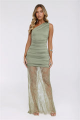 Headliner Muse One Shoulder Lace Maxi Dress Green